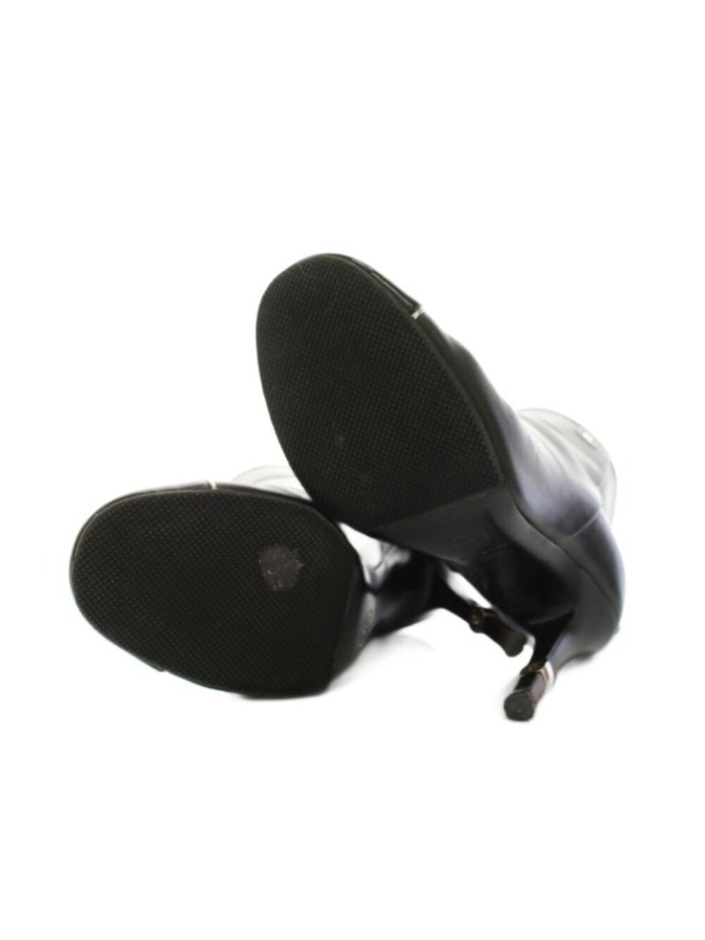 Chanel Short Boots Round Toe High Heel CC Logo Leather Black YT - Picture 6 of 8